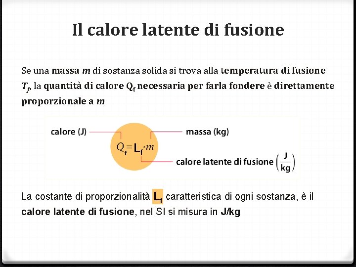 Il calore latente di fusione Se una massa m di sostanza solida si trova Il calore latente di fusione Se una massa m di sostanza solida si trova