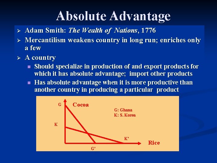 Absolute Advantage Ø Ø Ø Adam Smith: The Wealth of Nations, 1776 Mercantilism weakens Absolute Advantage Ø Ø Ø Adam Smith: The Wealth of Nations, 1776 Mercantilism weakens