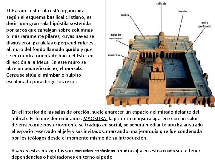 El Haram : esta sala está organizada según el esquema basilical cristiano, es decir,