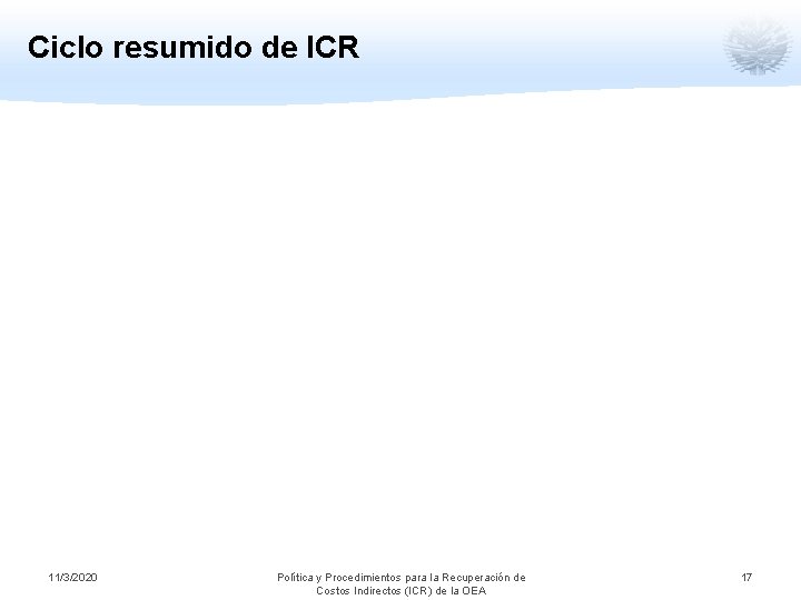 Ciclo resumido de ICR 11/3/2020 Política y Procedimientos para la Recuperación de Costos Indirectos