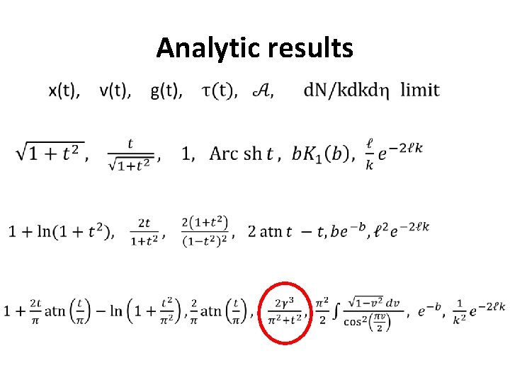  • Analytic results 