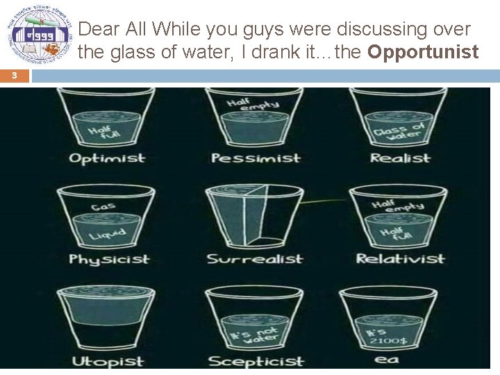Dear All While you guys were discussing over the glass of water, I drank