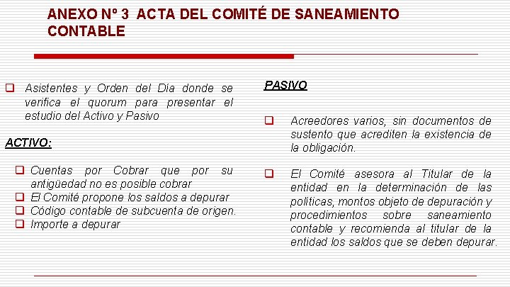 ANEXO Nº 3 ACTA DEL COMITÉ DE SANEAMIENTO CONTABLE q Asistentes y Orden del