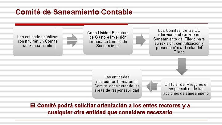 Comité de Saneamiento Contable Las entidades públicas constituirán un Comité de Saneamiento Cada Unidad