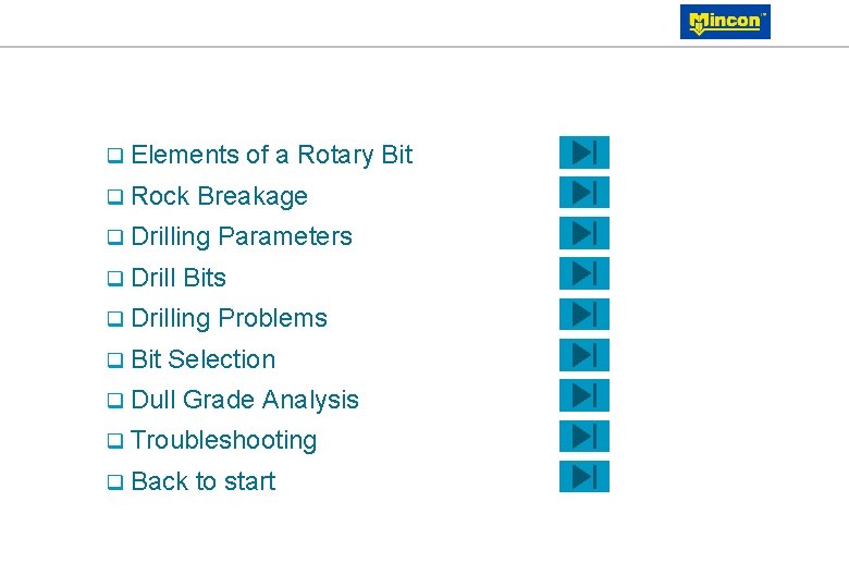 q Elements q Rock Breakage q Drilling q Drill Parameters Bits q Drilling q