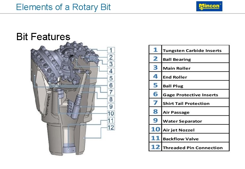 Elements of a Rotary Bit Features • 9 inch (229 mm) • 9 7/8