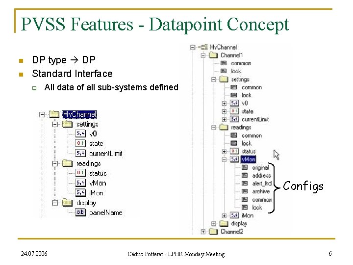 PVSS Features - Datapoint Concept n n DP type DP Standard Interface q All