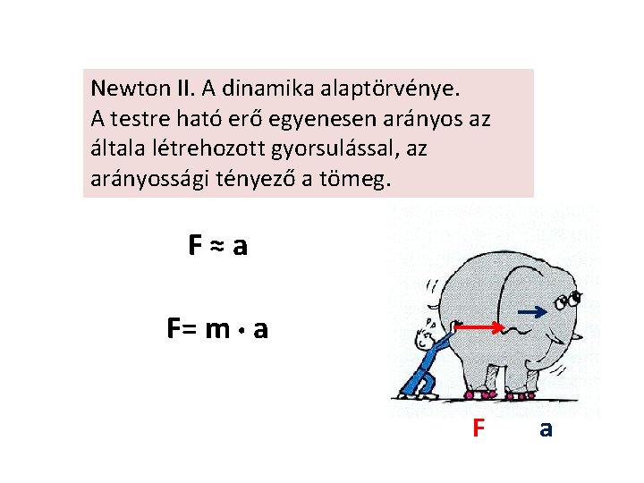 Newton II. A dinamika alaptörvénye. A testre ható erő egyenesen arányos az általa létrehozott