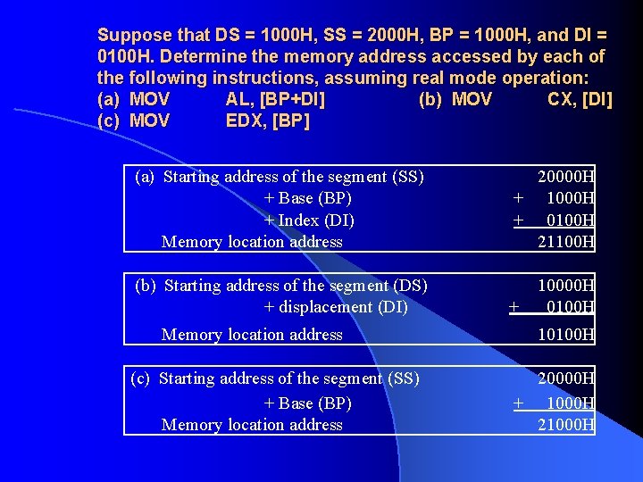 Suppose that DS = 1000 H, SS = 2000 H, BP = 1000 H,