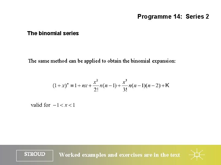 Programme 14: Series 2 The binomial series The same method can be applied to