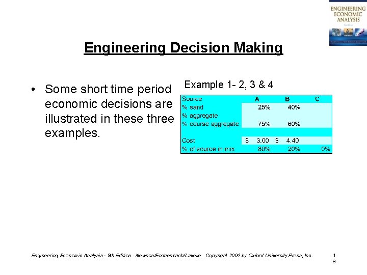 Engineering Decision Making • Some short time period Example 1 - 2, 3 &