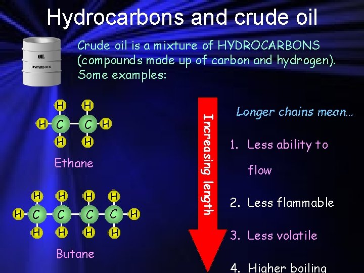 Hydrocarbons and crude oil Crude oil is a mixture of HYDROCARBONS (compounds made up