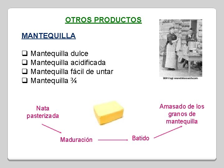 OTROS PRODUCTOS MANTEQUILLA q Mantequilla dulce q Mantequilla acidificada q Mantequilla fácil de untar
