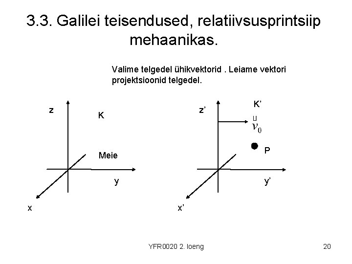 3. 3. Galilei teisendused, relatiivsusprintsiip mehaanikas. Valime telgedel ühikvektorid. Leiame vektori projektsioonid telgedel. z