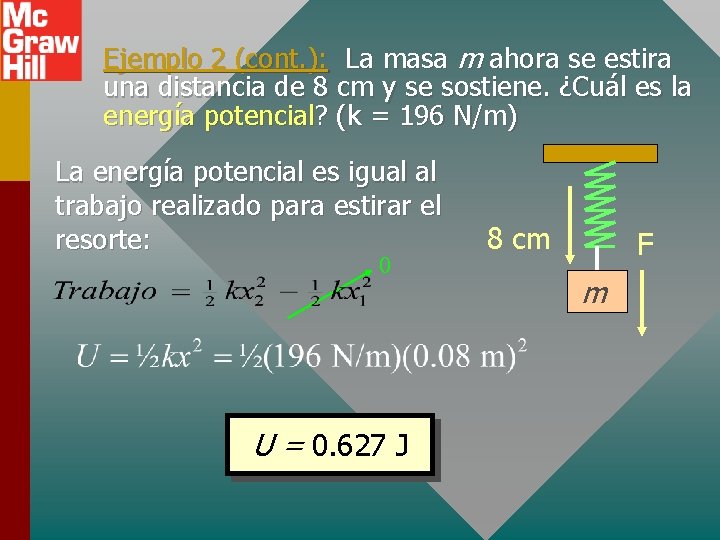 Ejemplo 2 (cont. ): La masa m ahora se estira una distancia de 8