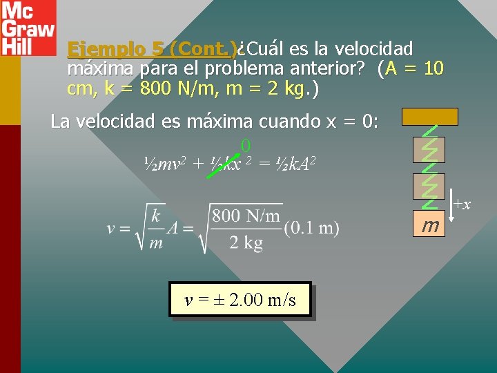 Ejemplo 5 (Cont. ): ¿Cuál es la velocidad máxima para el problema anterior? (A