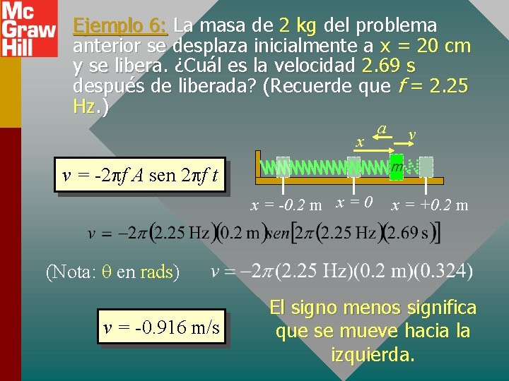 Ejemplo 6: La masa de 2 kg del problema anterior se desplaza inicialmente a