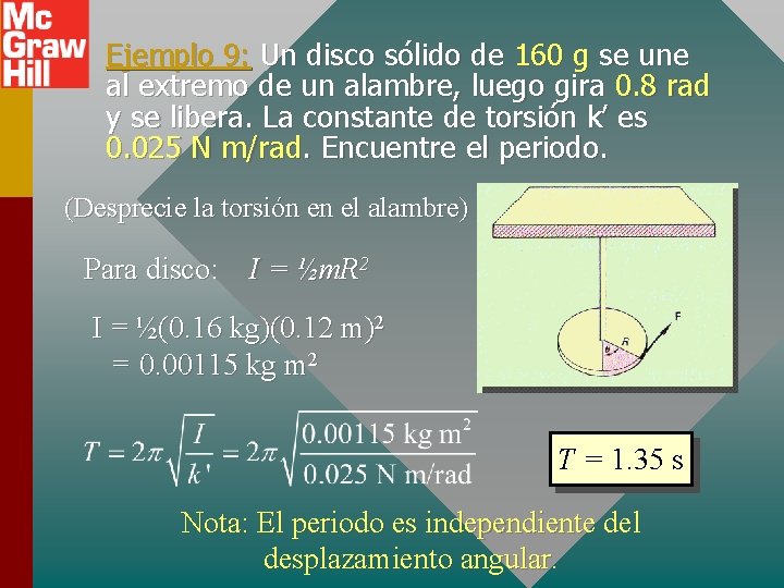 Ejemplo 9: Un disco sólido de 160 g se une al extremo de un