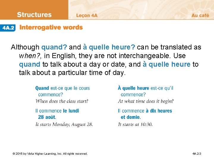 Although quand? and à quelle heure? can be translated as when? , in English,