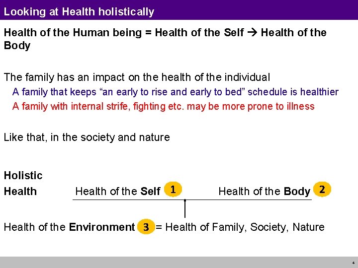 Looking at Health holistically Health of the Human being = Health of the Self Looking at Health holistically Health of the Human being = Health of the Self