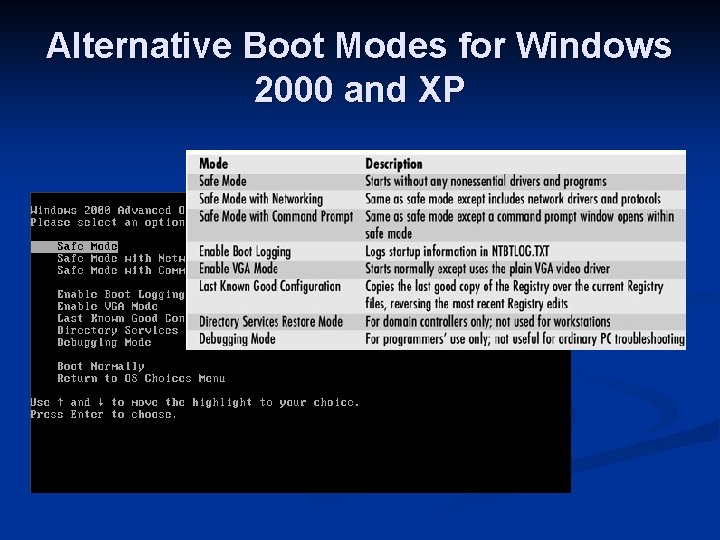 Alternative Boot Modes for Windows 2000 and XP 