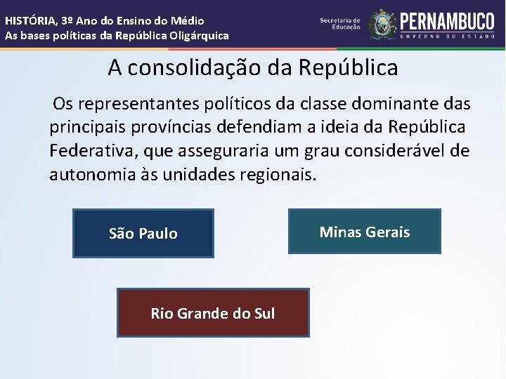 HISTÓRIA, 3º Ano do Ensino do Médio As bases políticas da República Oligárquica A