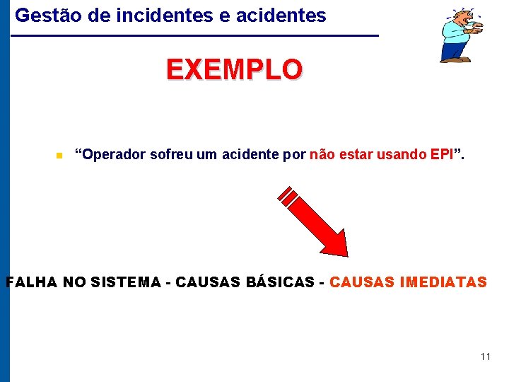 Gestão de incidentes e acidentes EXEMPLO n “Operador sofreu um acidente por não estar