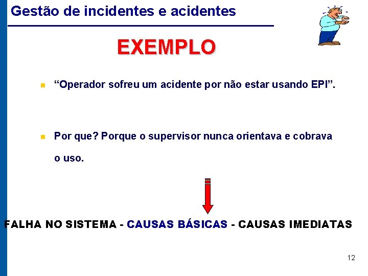 Gestão de incidentes e acidentes EXEMPLO n “Operador sofreu um acidente por não estar