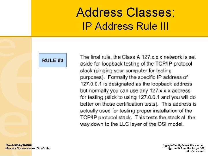 Address Classes: IP Address Rule III Cisco Learning Institute Network+ Fundamentals and Certification Copyright