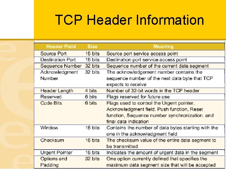 TCP Header Information 