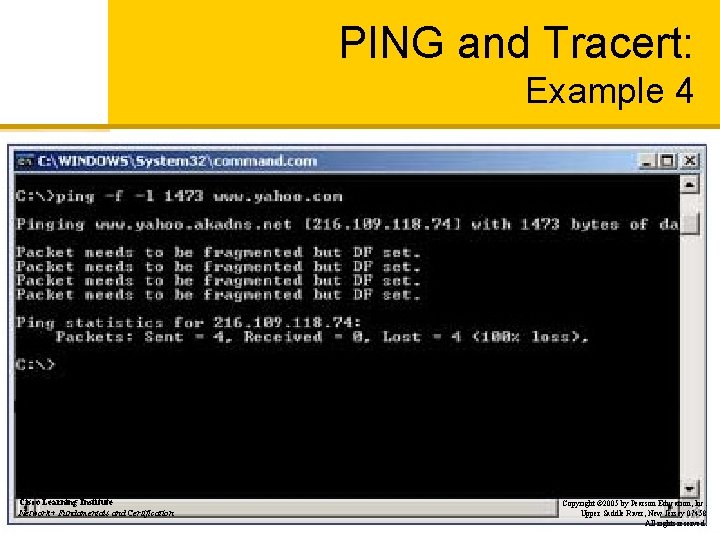 PING and Tracert: Example 4 Cisco Learning Institute Network+ Fundamentals and Certification Copyright ©