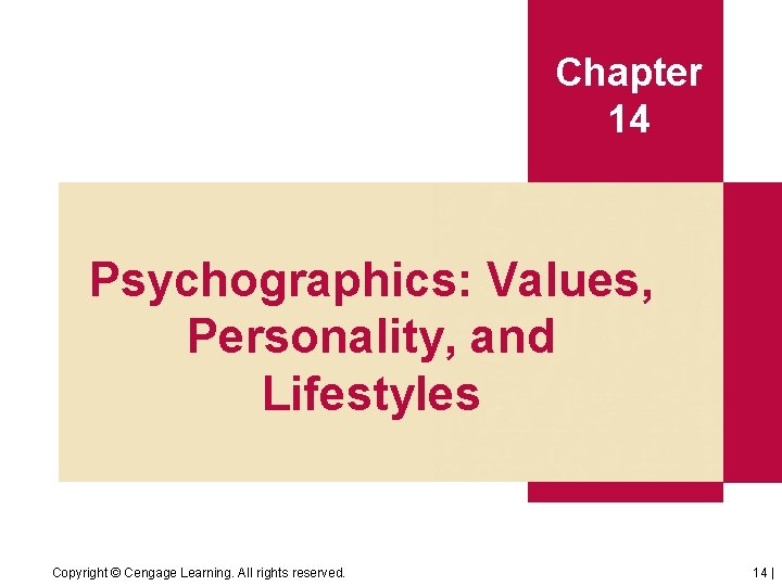 Chapter 14 Psychographics: Values, Personality, and Lifestyles Copyright © Cengage Learning. All rights reserved.