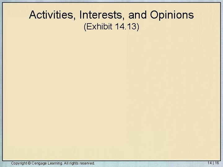 Activities, Interests, and Opinions (Exhibit 14. 13) Copyright © Cengage Learning. All rights reserved.