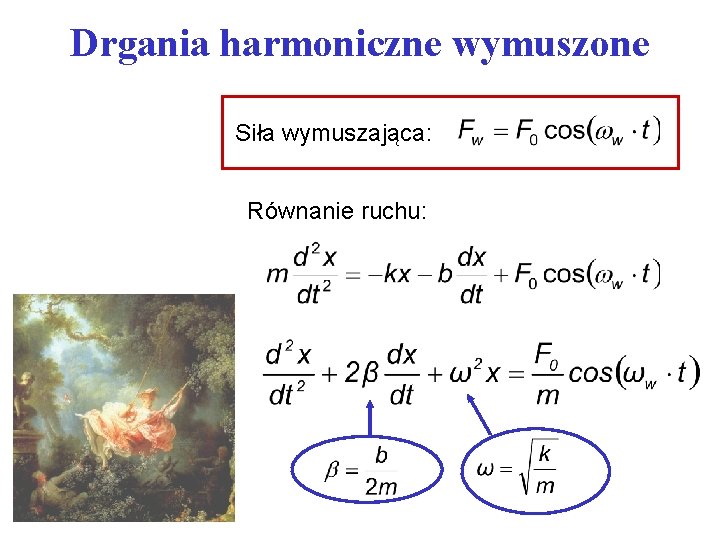 Drgania harmoniczne wymuszone Siła wymuszająca: Równanie ruchu: 