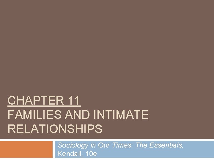 CHAPTER 11 FAMILIES AND INTIMATE RELATIONSHIPS Sociology in Our Times: The Essentials, Kendall, 10