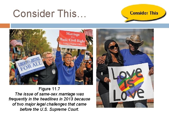 Consider This… Figure 11. 7 The issue of same-sex marriage was frequently in the