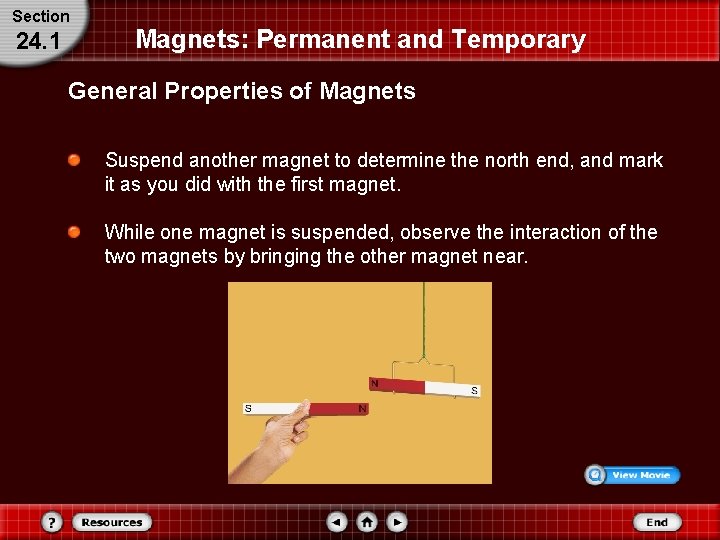 Section 24. 1 Magnets: Permanent and Temporary General Properties of Magnets Suspend another magnet