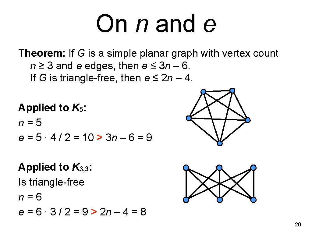 On n and e Theorem: If G is a simple planar graph with vertex