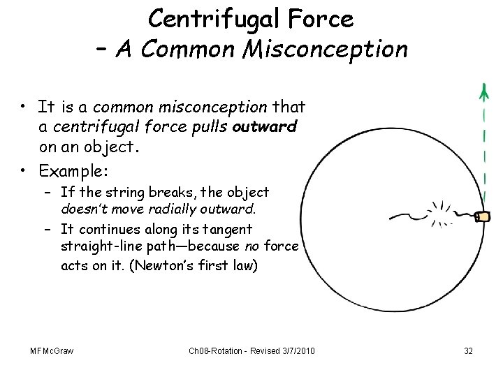 Centrifugal Force – A Common Misconception • It is a common misconception that a