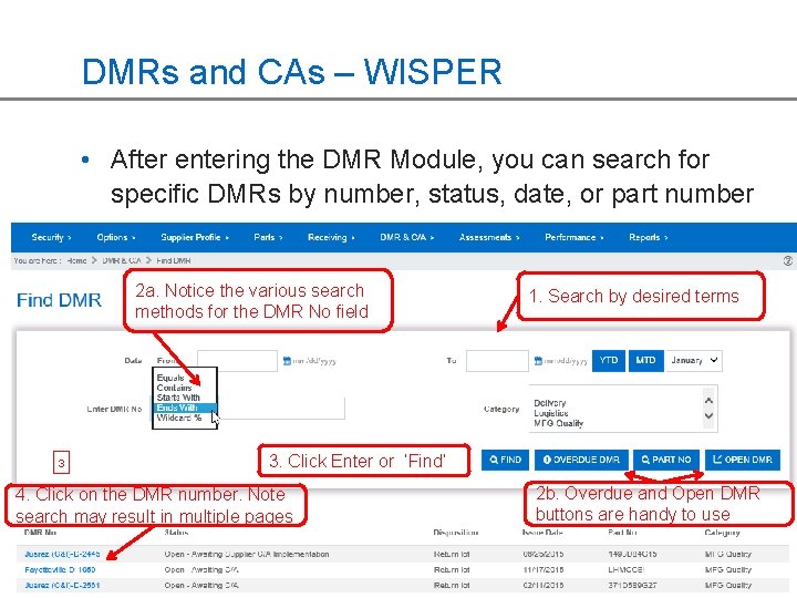 DMRs and CAs – WISPER • After entering the DMR Module, you can search