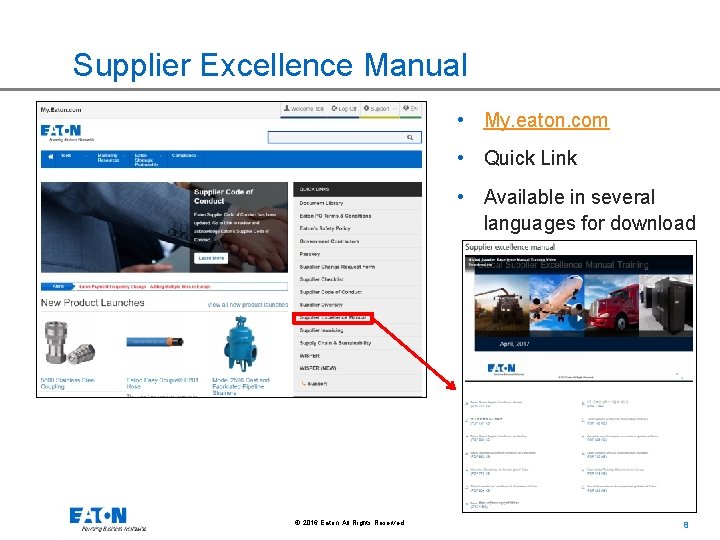 Supplier Excellence Manual • My. eaton. com • Quick Link • Available in several