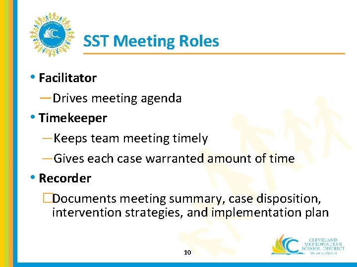 SST Meeting Roles • Facilitator —Drives meeting agenda • Timekeeper —Keeps team meeting timely