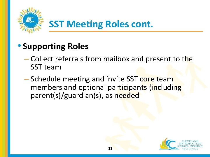 SST Meeting Roles cont. • Supporting Roles – Collect referrals from mailbox and present