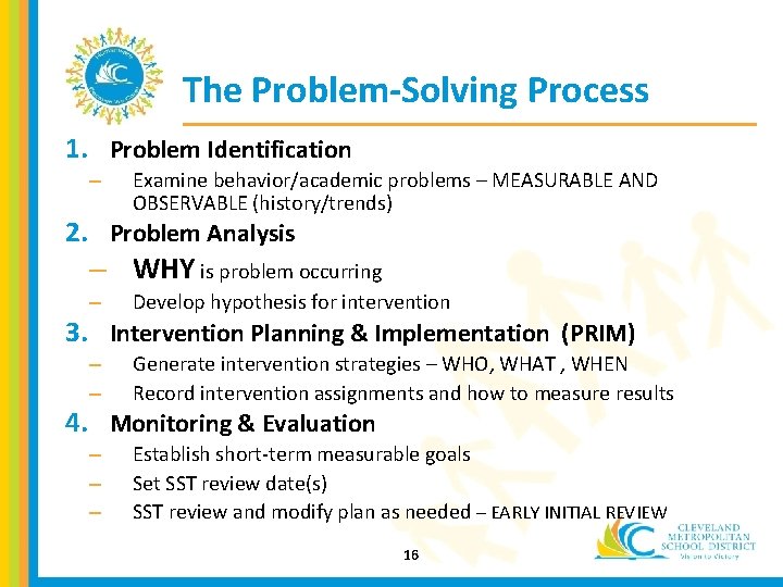 The Problem-Solving Process 1. Problem Identification – Examine behavior/academic problems – MEASURABLE AND OBSERVABLE