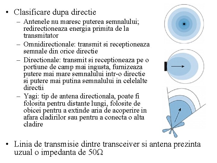 • Clasificare dupa directie – Antenele nu maresc puterea semnalului; redirectioneaza energia primita