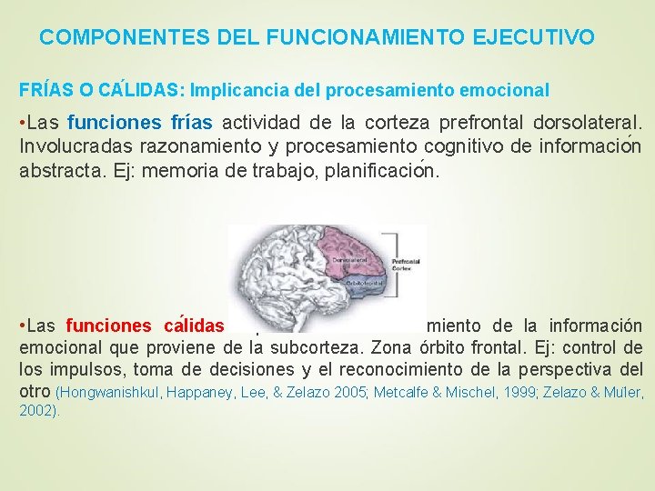 COMPONENTES DEL FUNCIONAMIENTO EJECUTIVO FRI AS O CA LIDAS: Implicancia del procesamiento emocional •