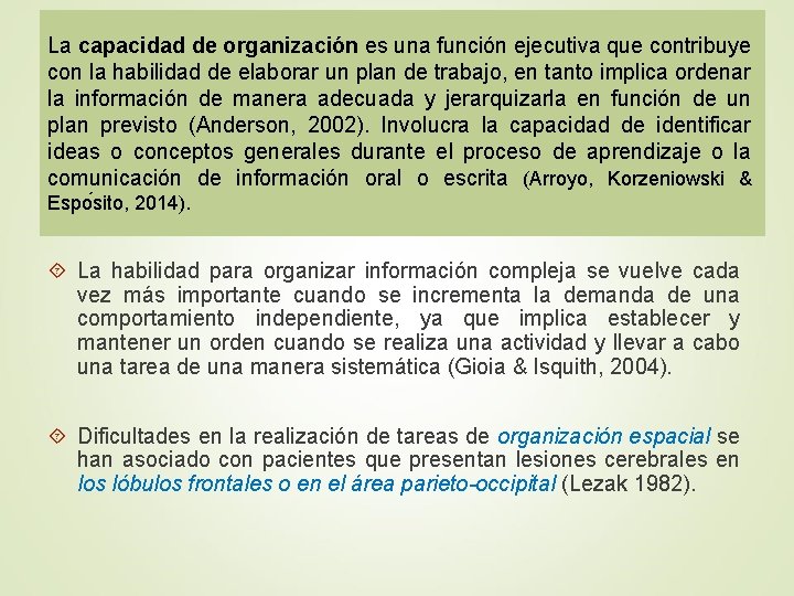 La capacidad de organización es una función ejecutiva que contribuye con la habilidad de