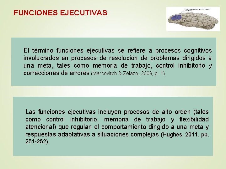 FUNCIONES EJECUTIVAS El término funciones ejecutivas se refiere a procesos cognitivos involucrados en procesos