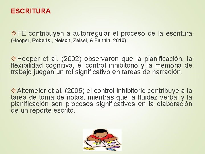 ESCRITURA FE contribuyen a autorregular el proceso de la escritura (Hooper, Roberts. , Nelson,