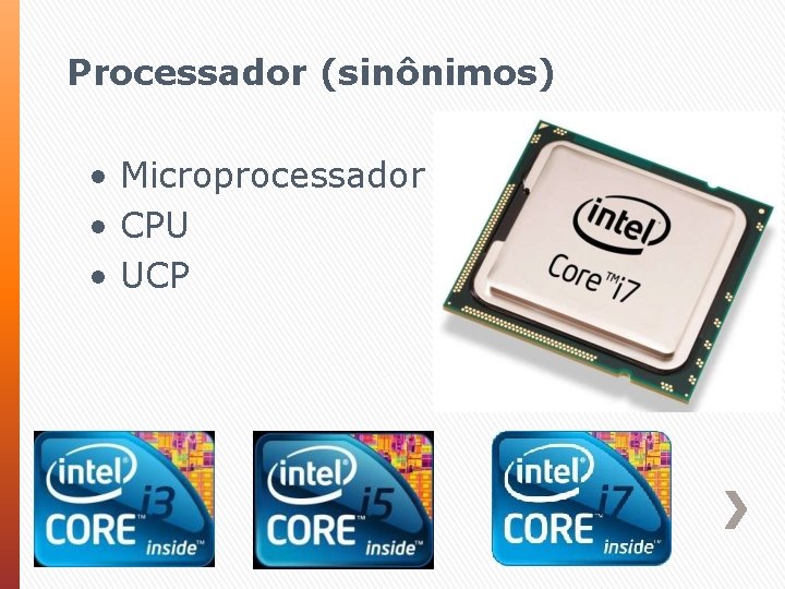 Processador (sinônimos) • Microprocessador • CPU • UCP 